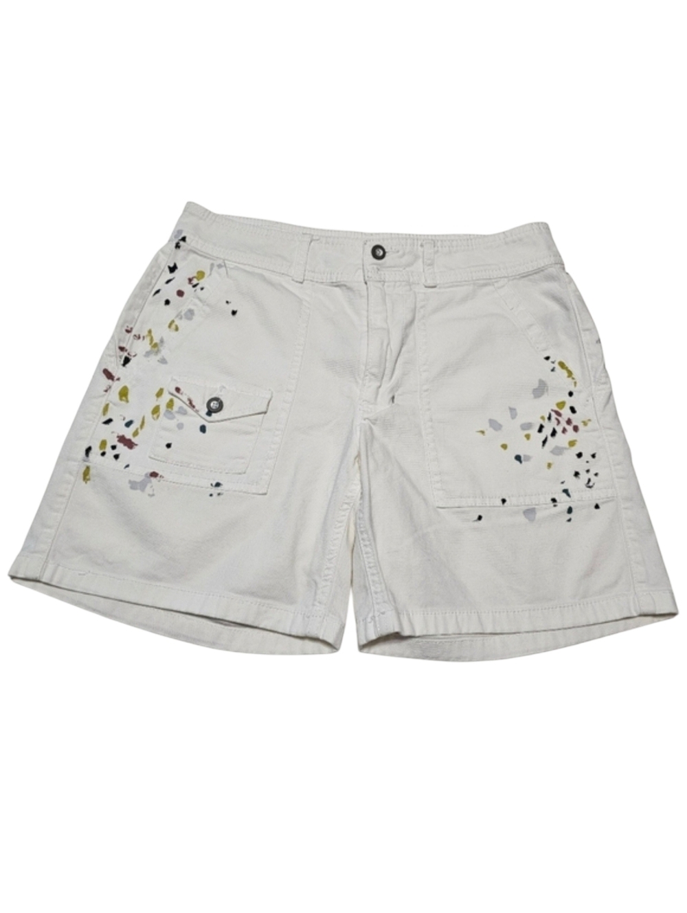 Anthroplologie The Wandered Paint-Splatted Utility White Shorts Sz 27